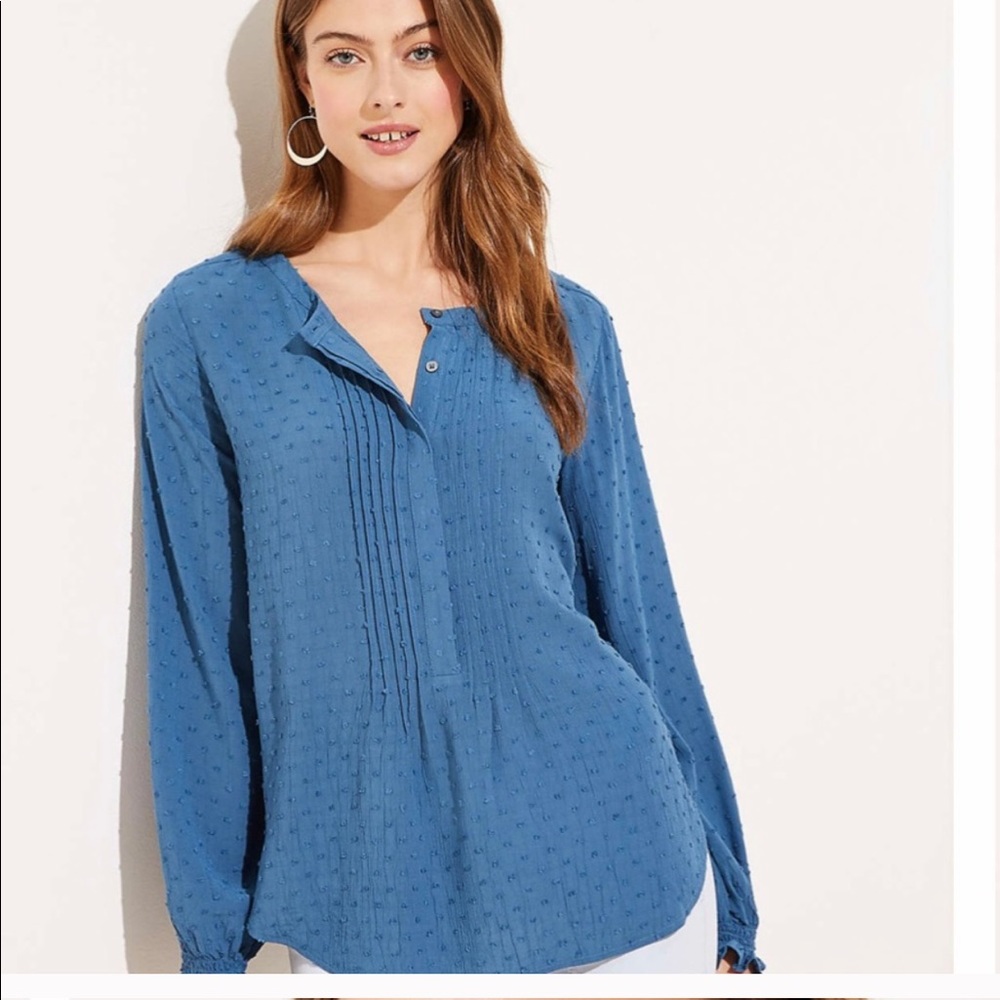 Loft clip pin tucked ruffle cuff blouse